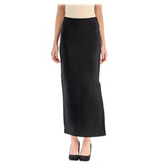 1990S HERVE LEGER Black Rayon & Elastane Maxi Length Skirt With Slit