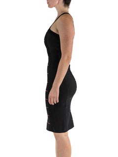 1990S HERVE LEGER Black & Red Rayon Blend Body-Con Cocktail Dress