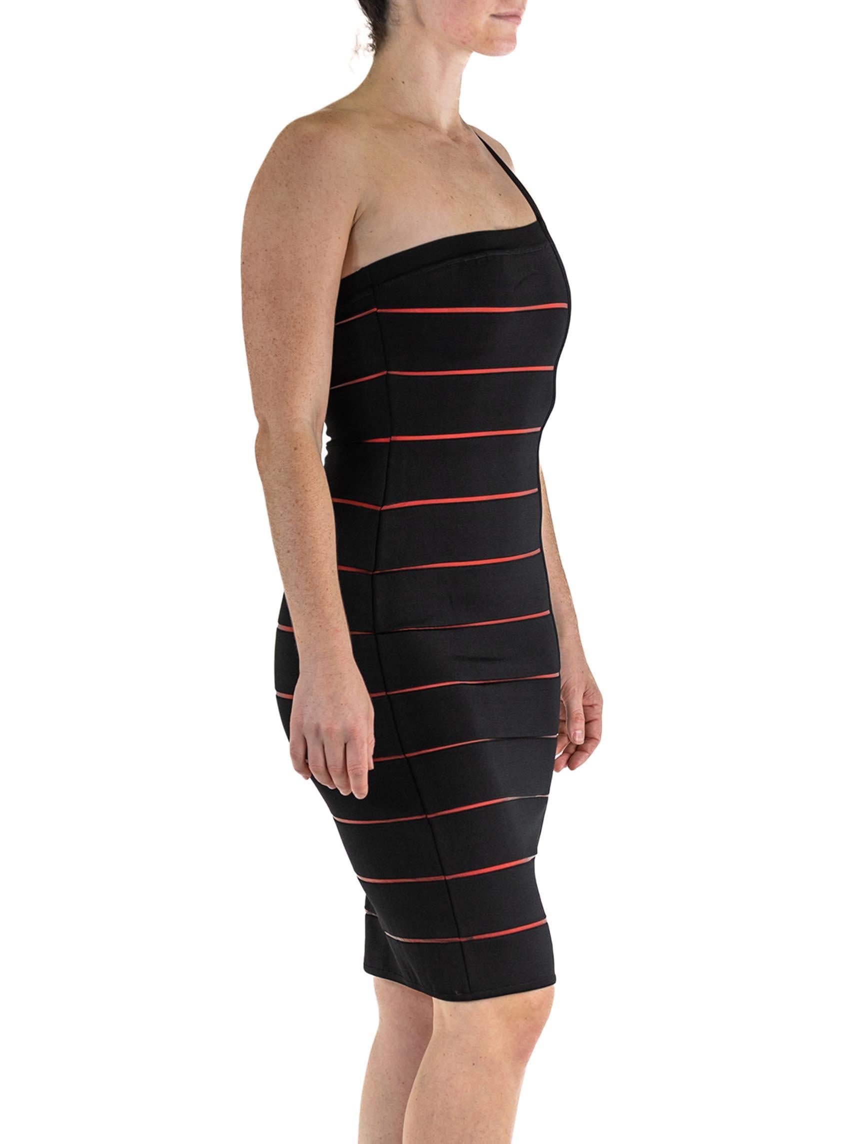 Women's 1990S HERVE LEGER Black & Red Rayon Blend Body-Con Cocktail Dress For Sale