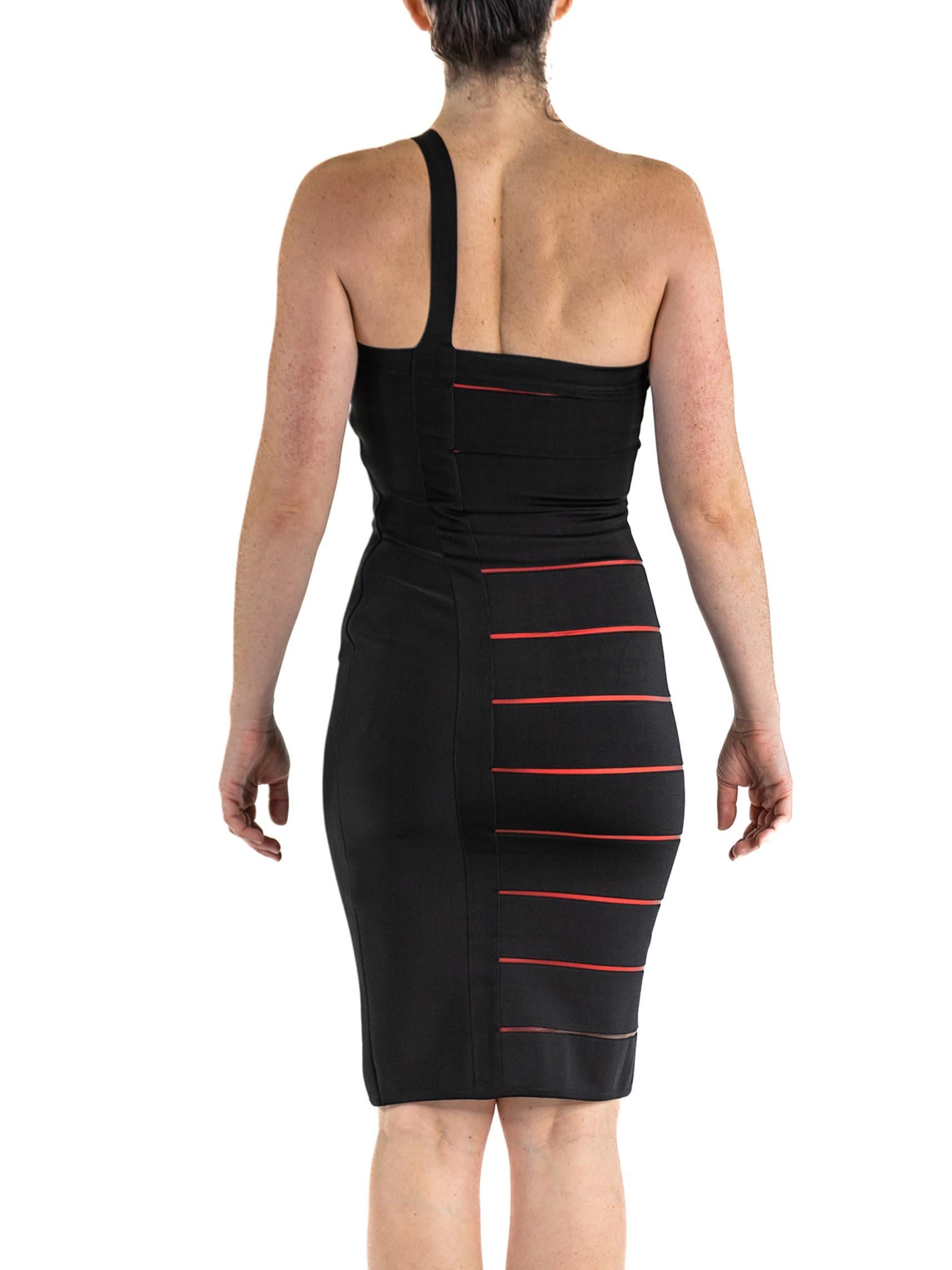 1990S HERVE LEGER Black & Red Rayon Blend Body-Con Cocktail Dress For Sale 4