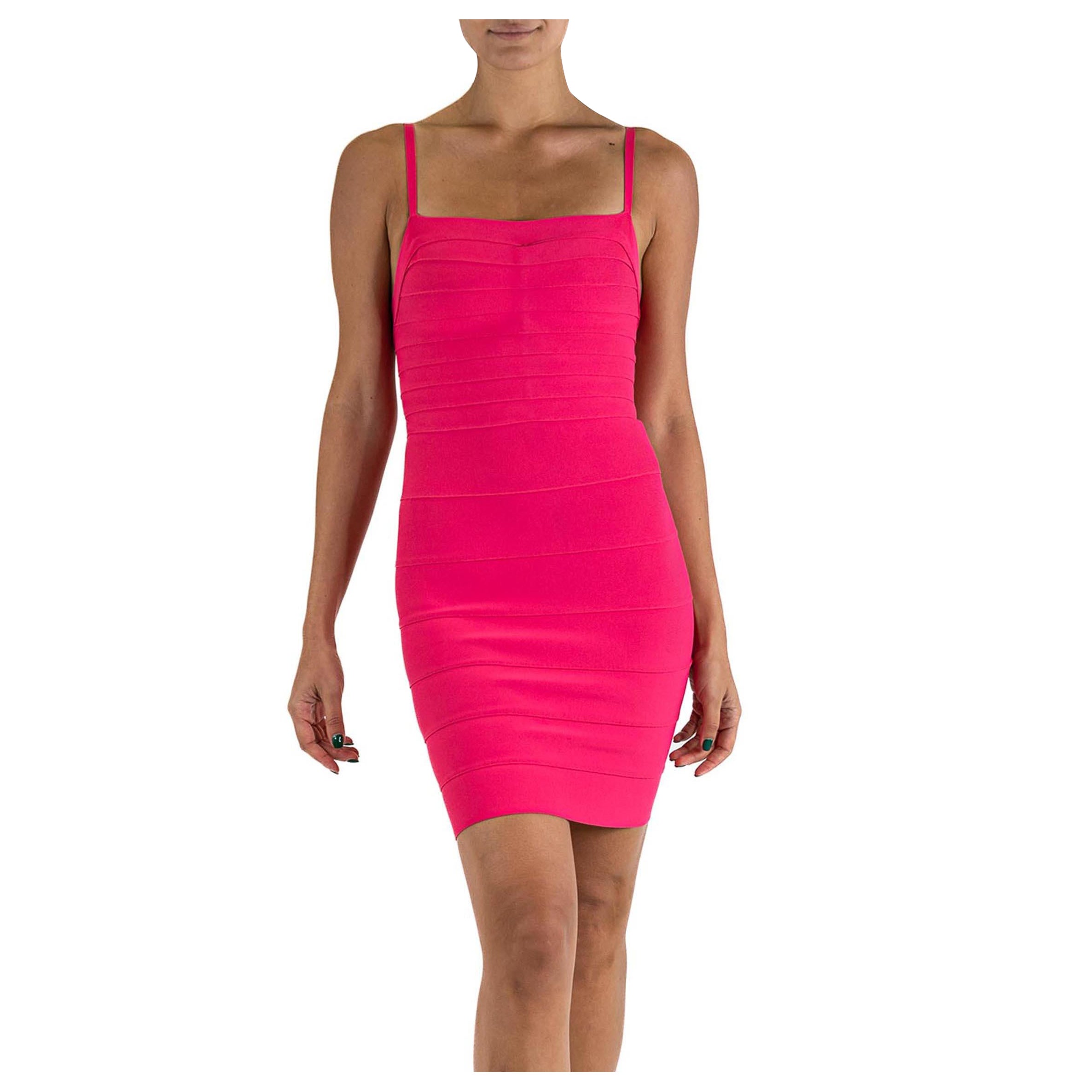 HERVE LEGER Bandage de cocktail haute couture en rayonne mélangée rose à bulles, années 1990