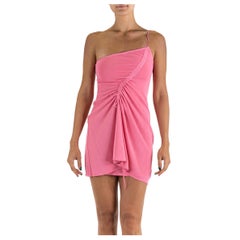 1990S HERVE LEGER Bubble Gum Pink Rayon Blend Jersey One Shoulder Cocktail Dress