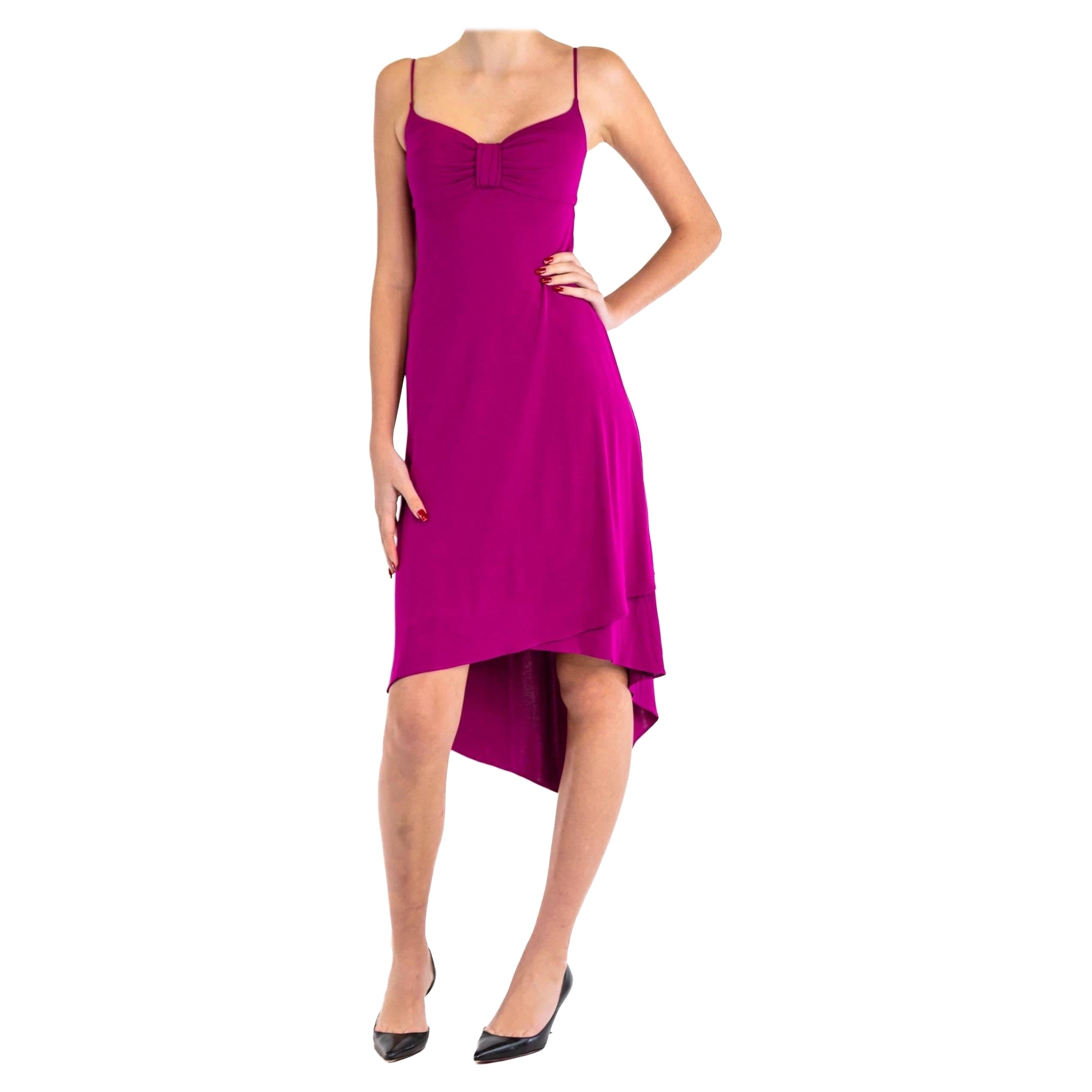 Robe de cocktail taille empire en jersey de soie et rayonne fuchia HERVE LEGER des années 1990