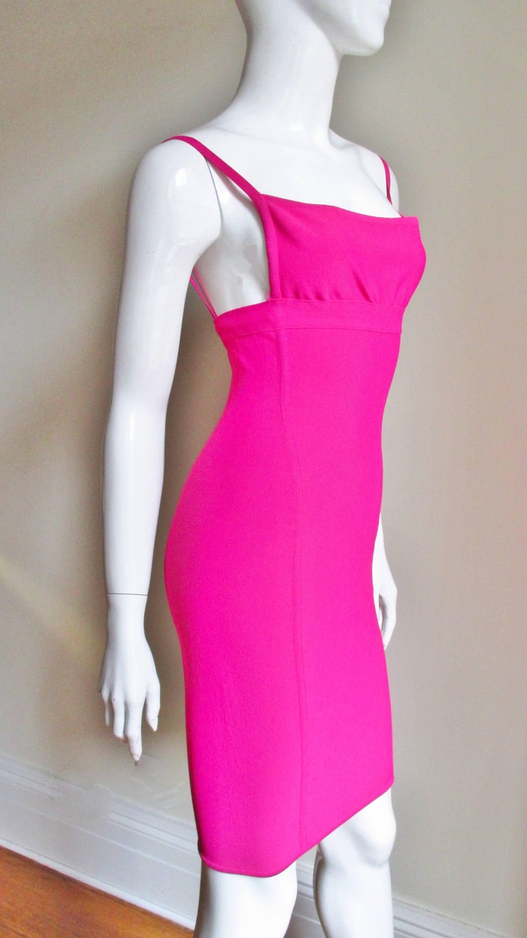 1990s Herve Leger Hot Pink Bodycon Dress For Sale at 1stdibs