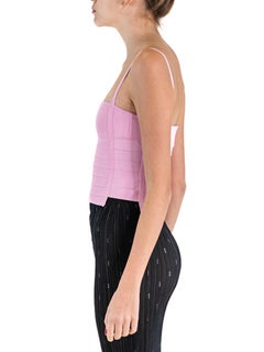 1990S HERVE LEGER Top rosa chiaro in rayon ed elastan con fasciatura ritagliata