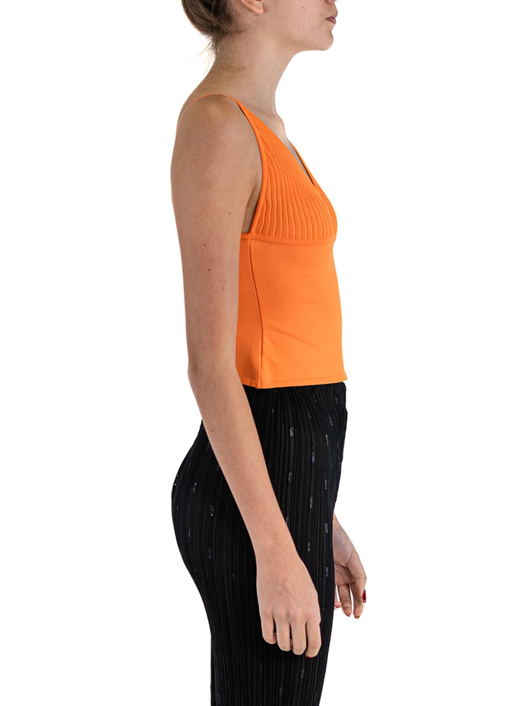 1990S HERVE LEGER Orange Rayon Blend Ribbed Knit Top In Excellent Condition For Sale In New York, NY
