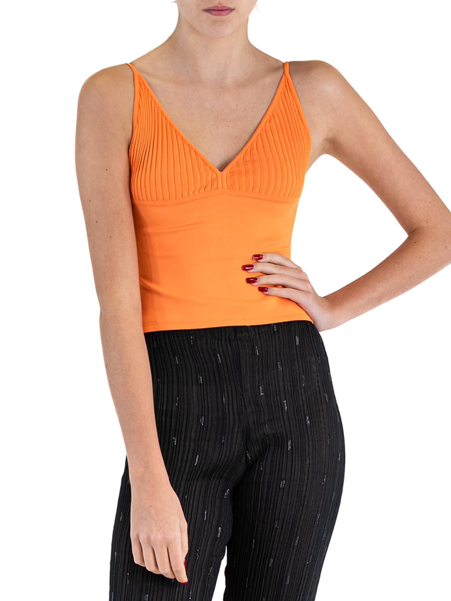 Women's 1990S HERVE LEGER Orange Rayon Blend Ribbed Knit Top For Sale