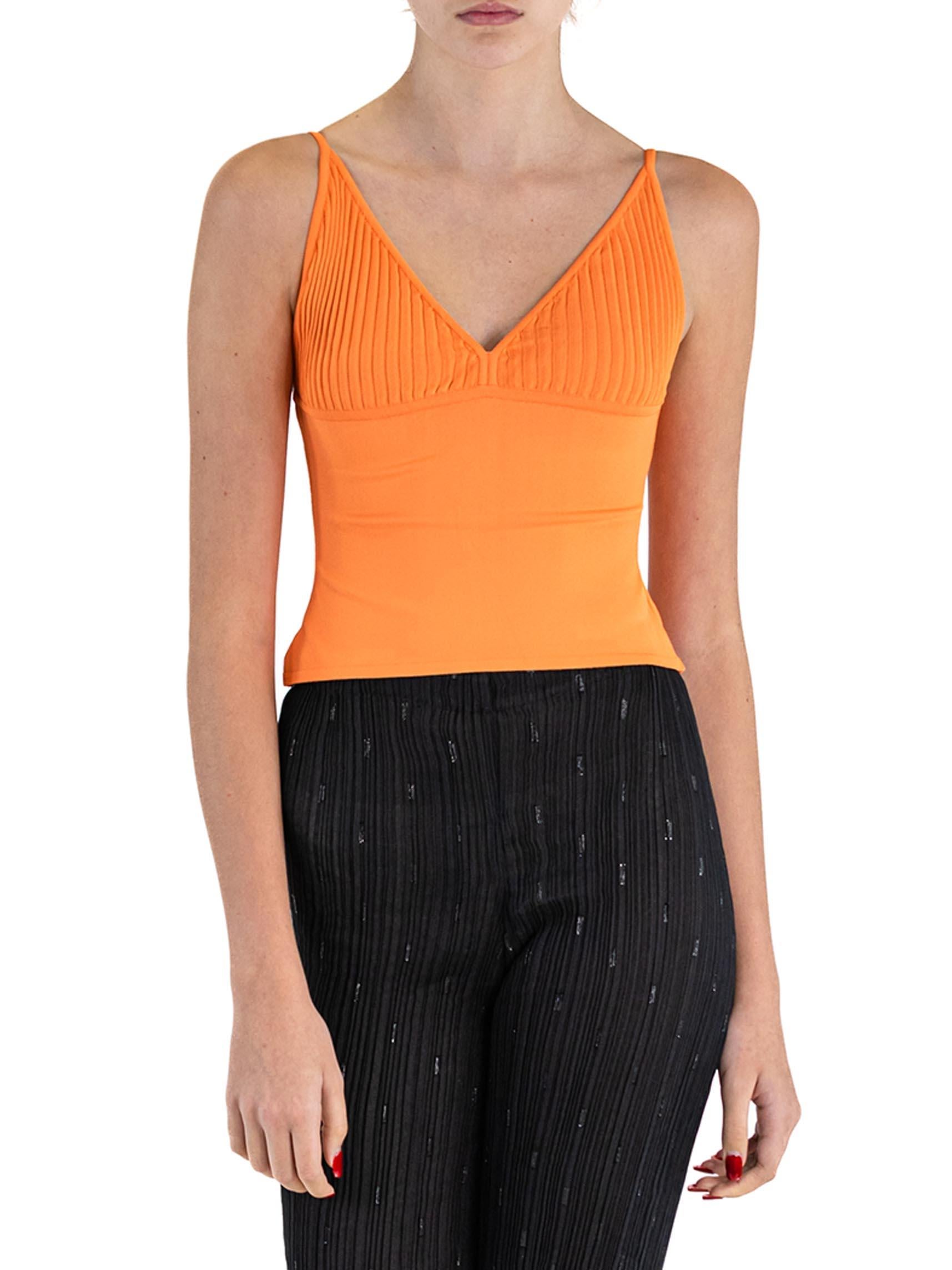 1990S HERVE LEGER Orange Rayon Blend Ribbed Knit Top For Sale 2