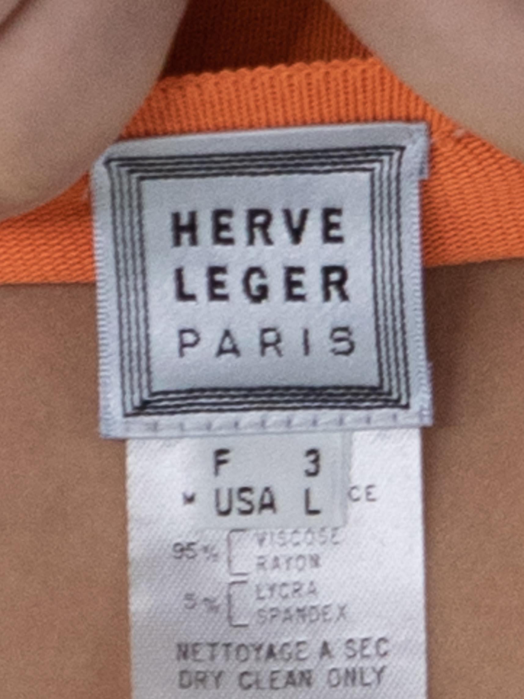 1990S HERVE LEGER Orange Rayon Blend Ribbed Knit Top For Sale 5