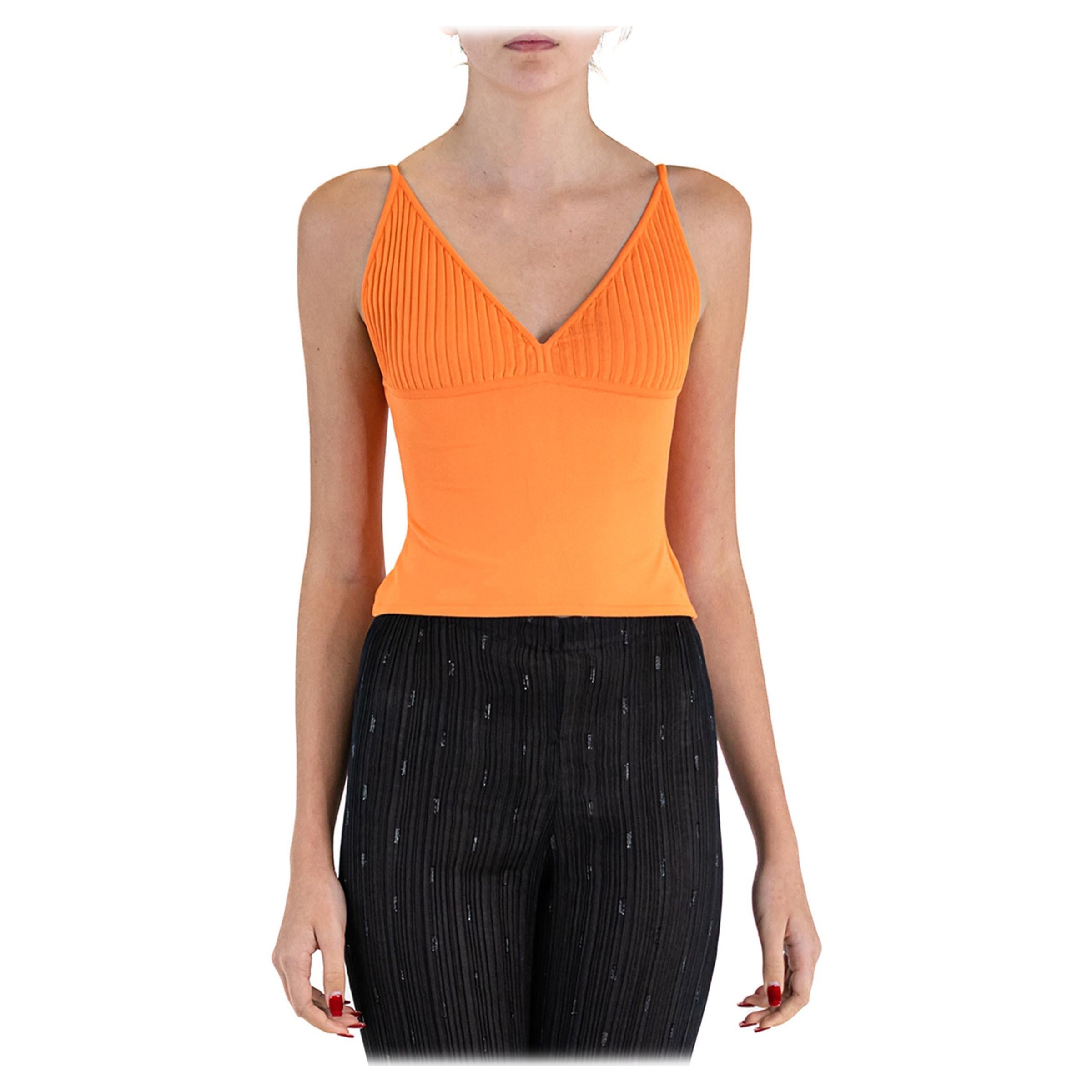 1990S HERVE LEGER Top de punto de canalé en mezcla de rayón naranja en venta