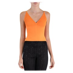 1990S HERVE LEGER Top in maglia a coste in misto rayon arancione