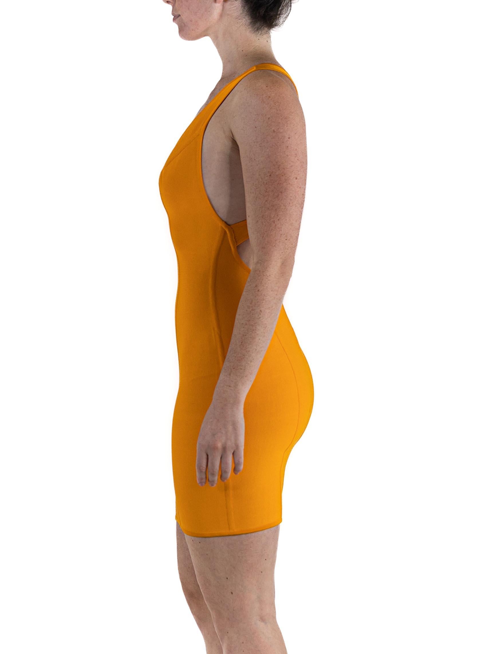 1990S HERVE LEGER Orange Rayon & Lycra Body-Con Cocktail Dress With In Excellent Condition In New York, NY