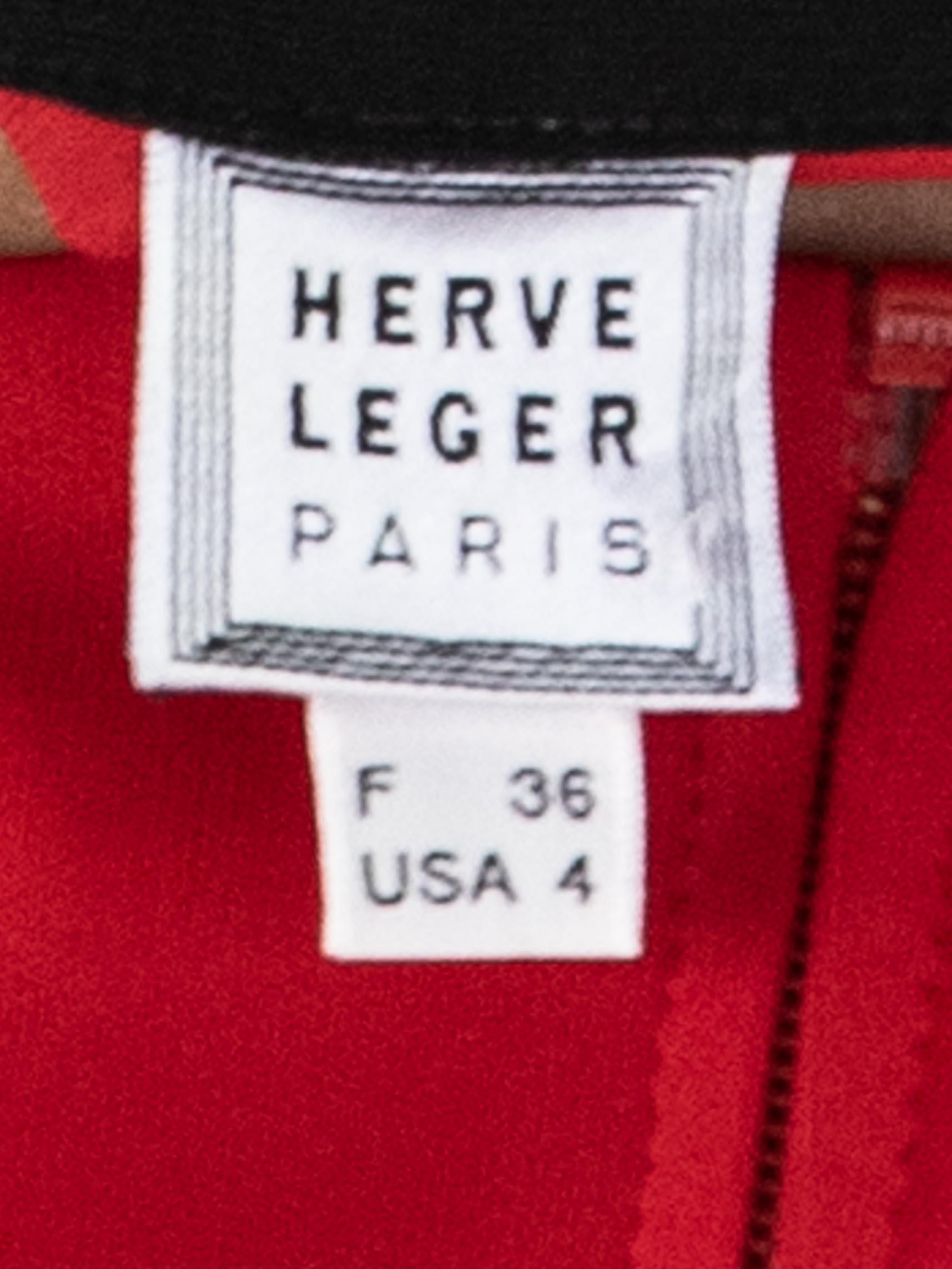 1990S HERVE LEGER Ruby Red & Black Rayon Lycra Jersey Deep V Top Pants Ensemble For Sale 7