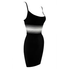 1990s Hervé Léger White Stripe Black Bandage Bodycon Mini Dress