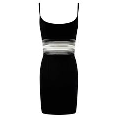 1990s Hervé Léger White Stripe Black Bandage Bodycon Mini Dress