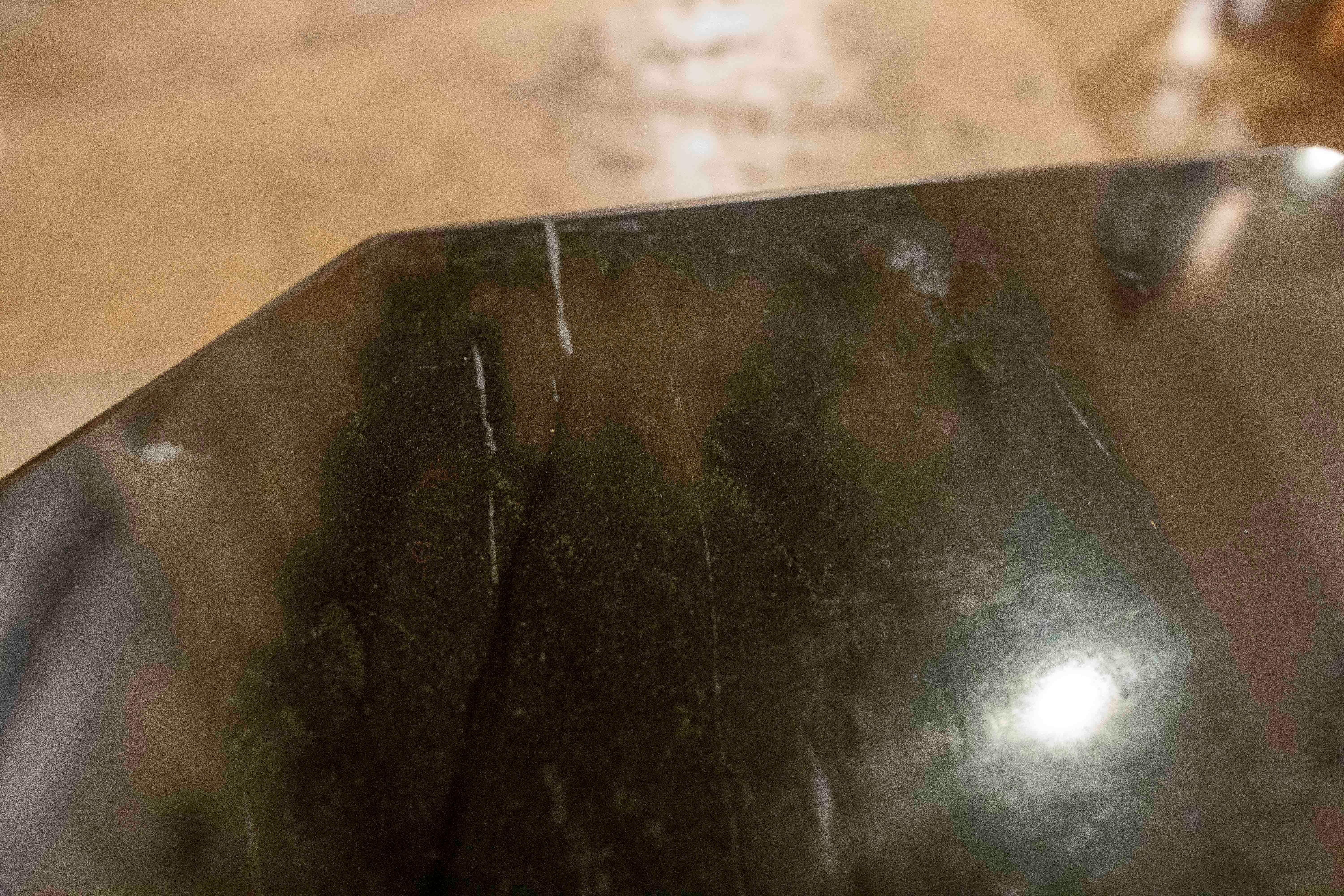 1990s Hexagonal Side Table with Bamboo Style Iron Base and Marble Top For Sale 5