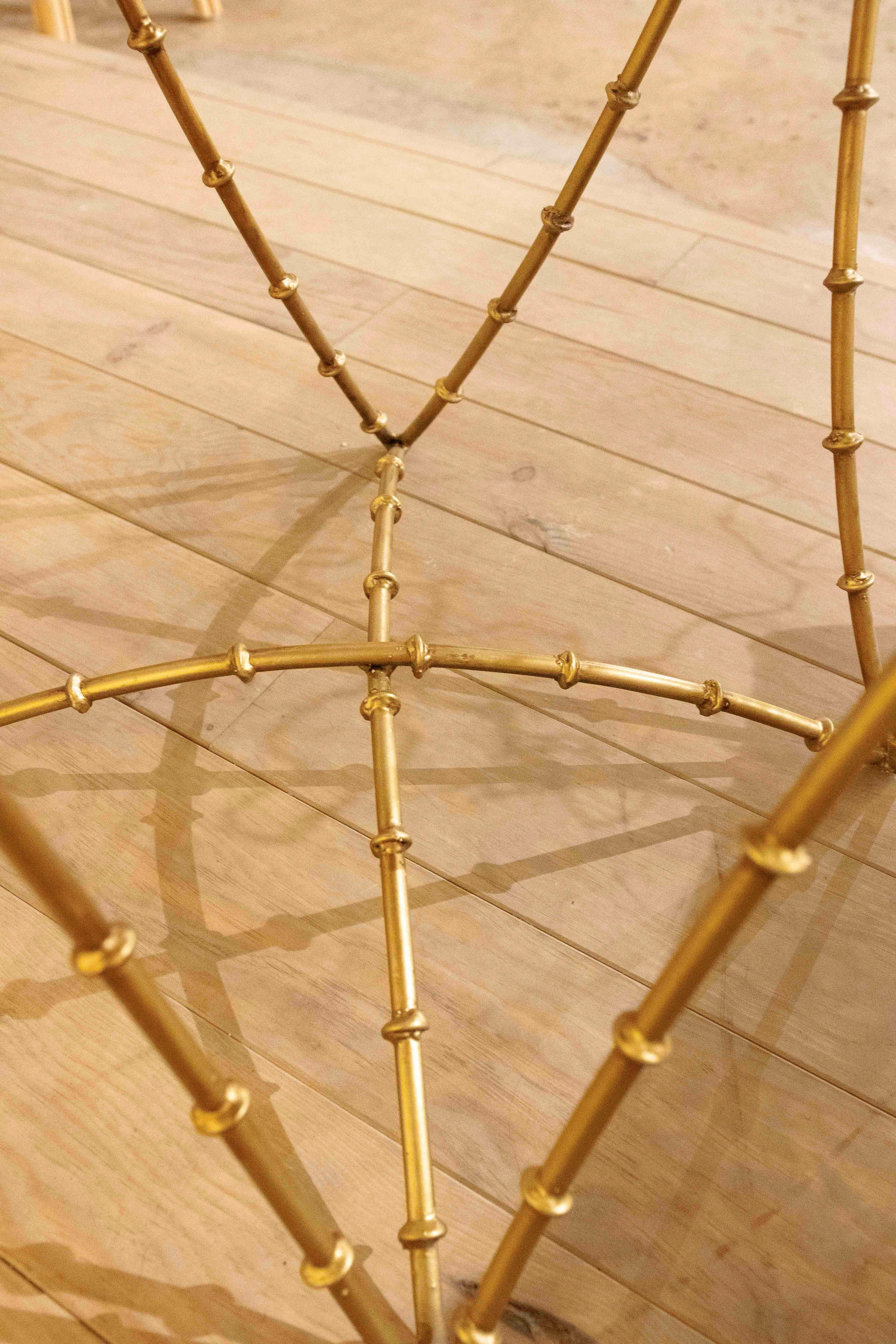 20th Century 1990s Hexagonal Side Table with Bamboo Style Iron Base and Marble Top For Sale