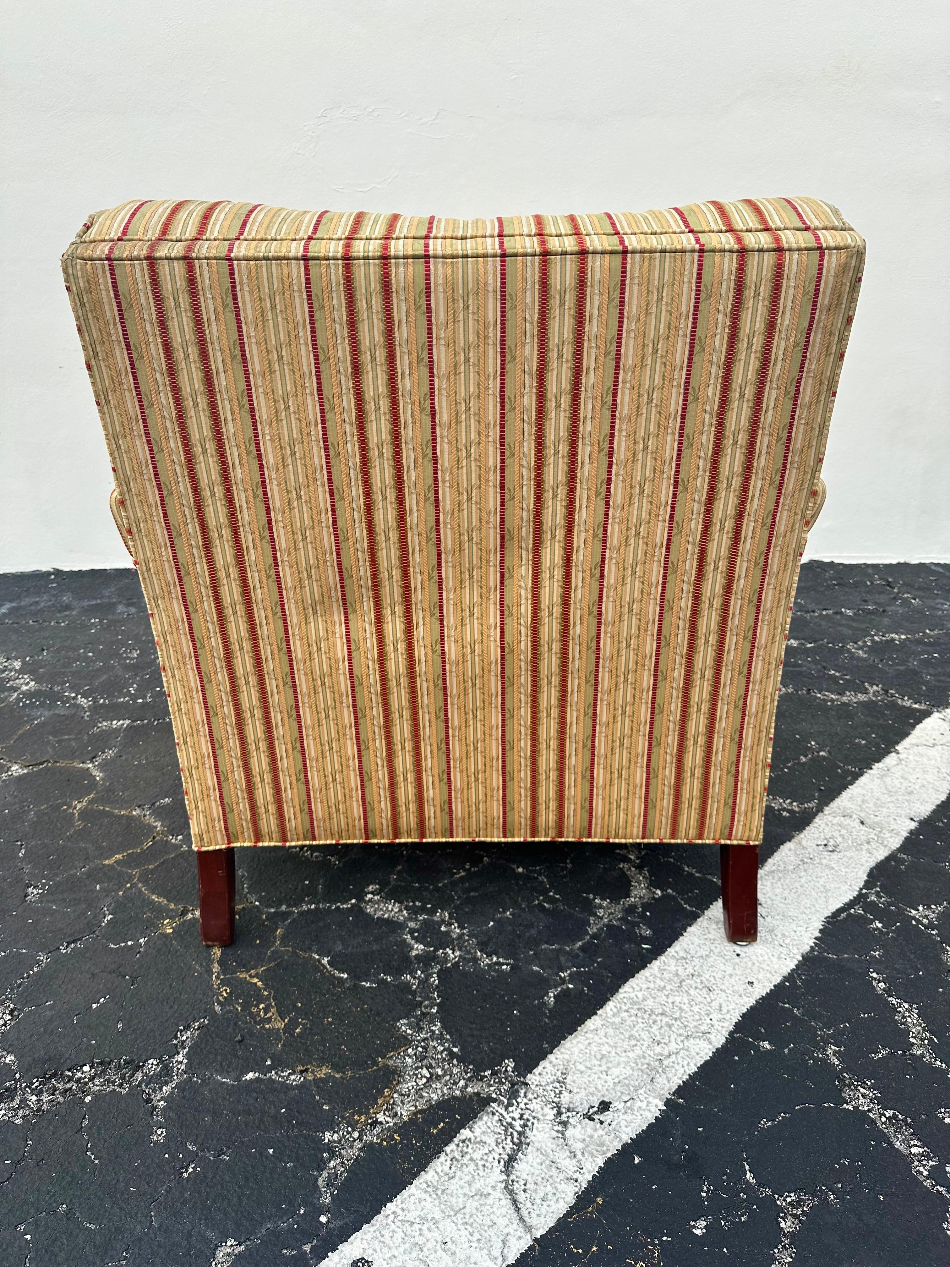 1990s Hickory Chair Co. Large Library English Stripes Castors Chairs, Set of 2 5