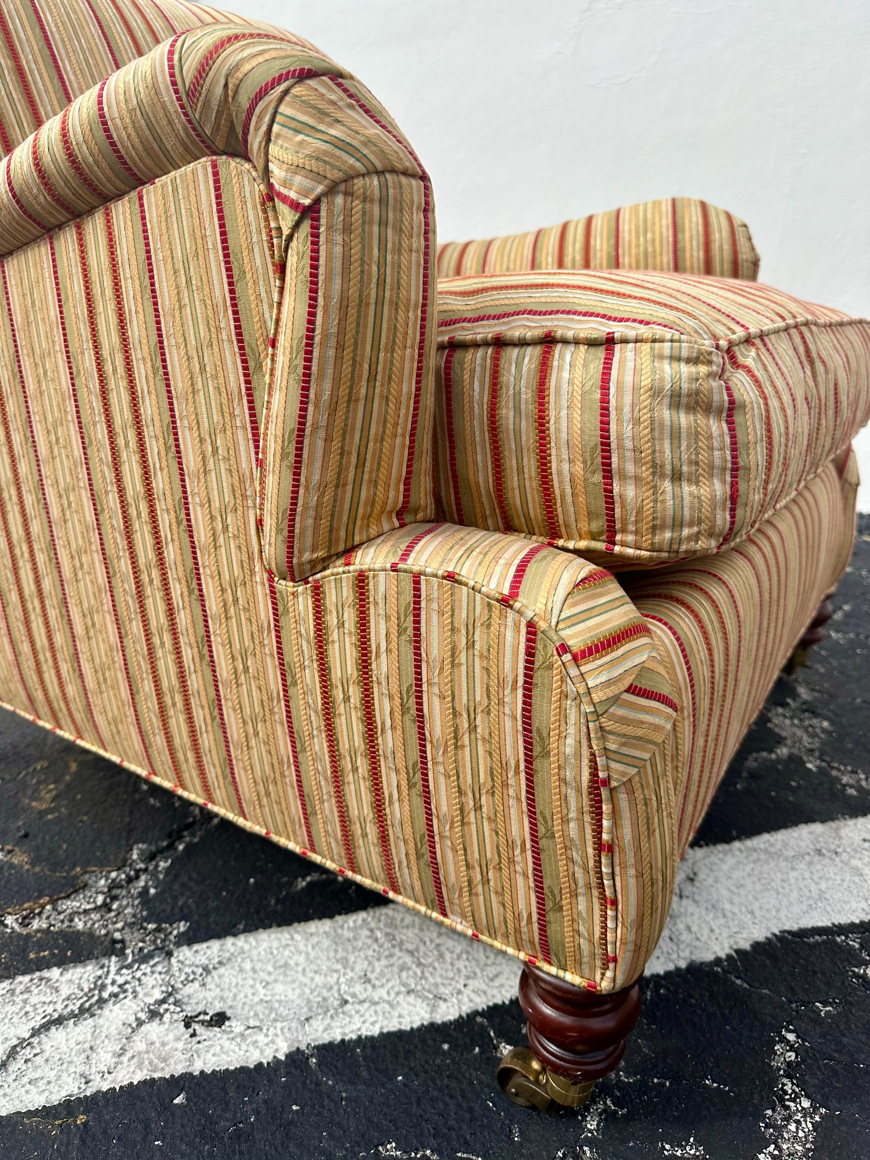 1990s Hickory Chair Co. Large Library English Stripes Castors Chairs, Set of 2 7