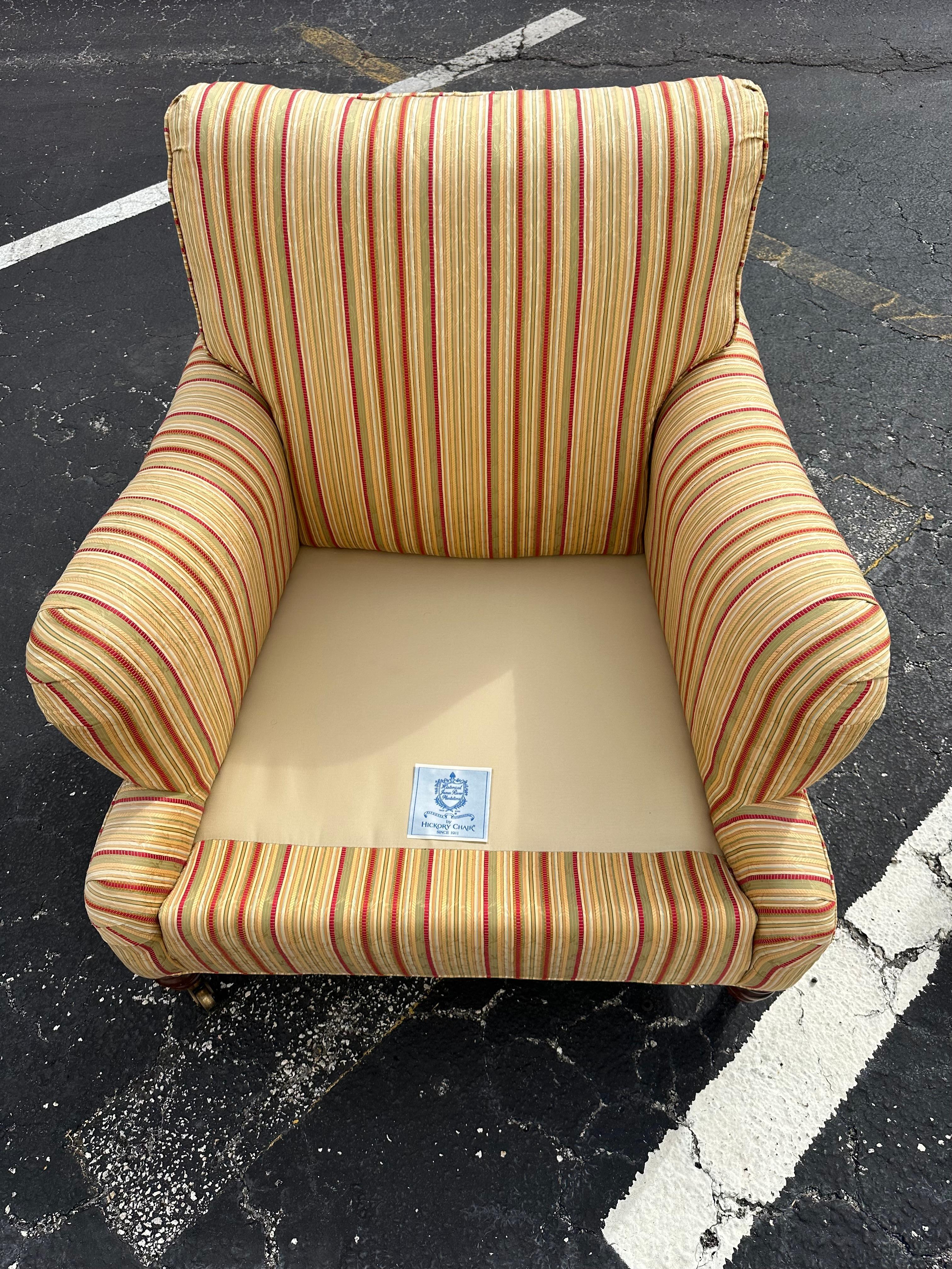 1990s Hickory Chair Co. Large Library English Stripes Castors Chairs, Set of 2 8