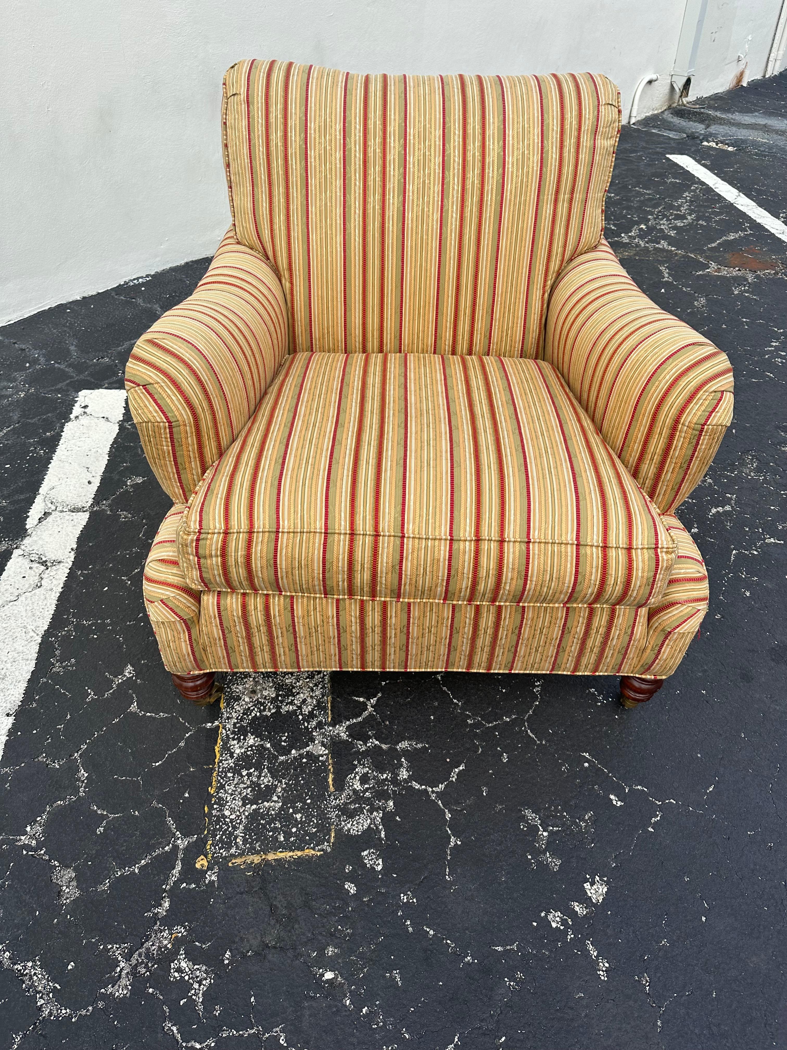 1990s Hickory Chair Co. Large Library English Stripes Castors Chairs, Set of 2 2