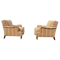 1990 Silla Hickory Co. Juego de 2 sillas con ruedas de rayas inglesas para biblioteca grande