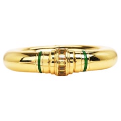 1990s High Polish Italian Citrine 18k Gold Wide Bangle Bracelet