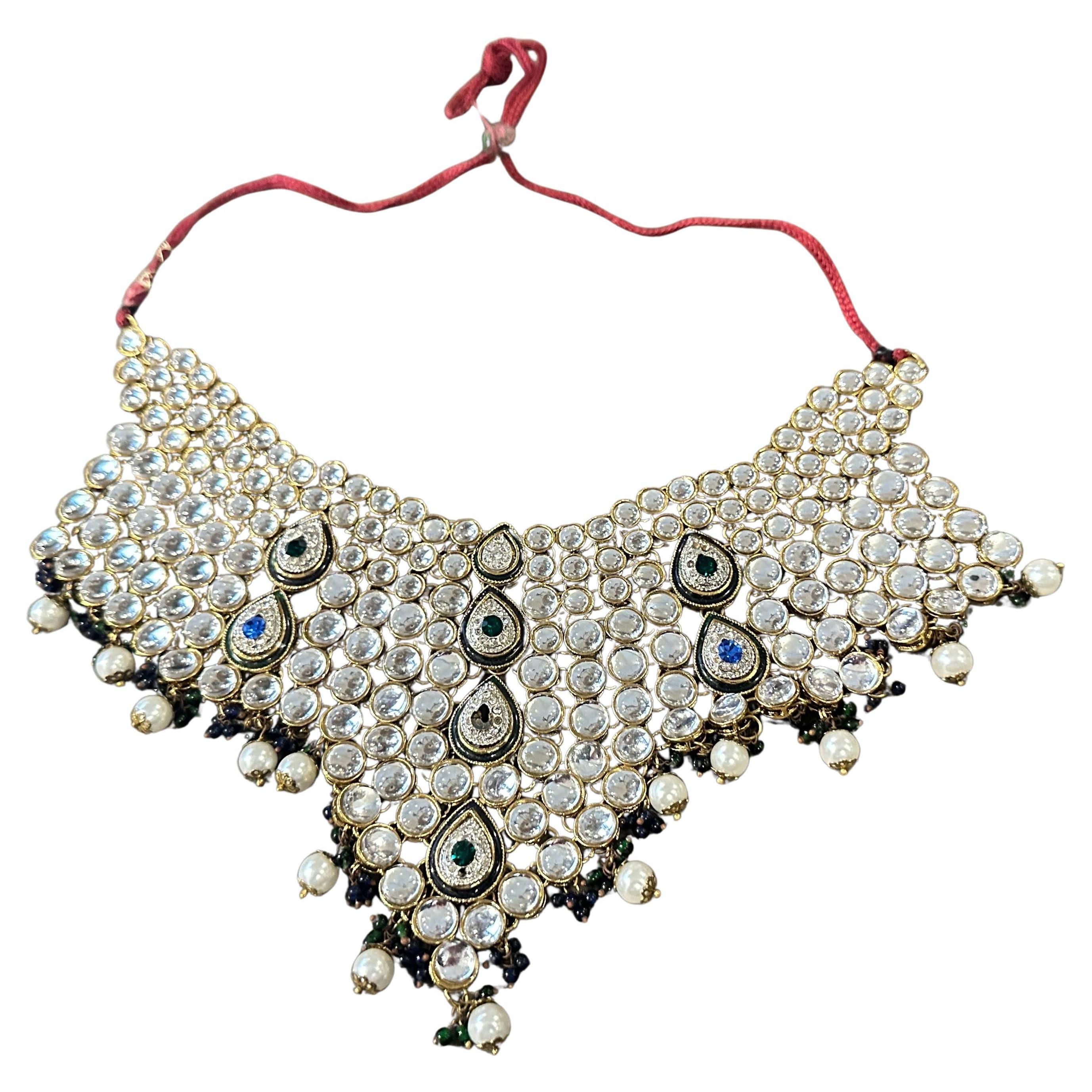 Collana indiana di alta qualità a più fili in stile Kundan del 1990