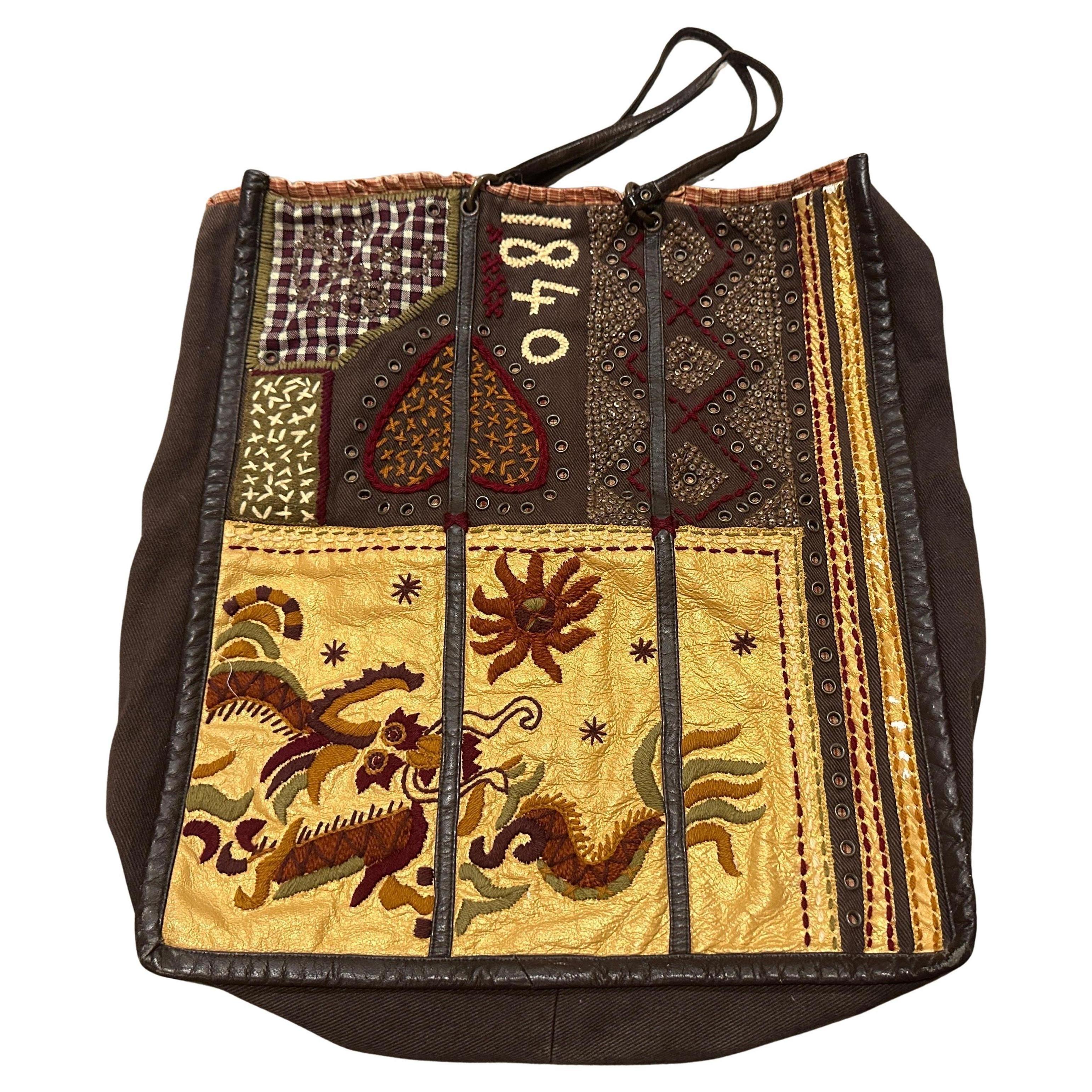 1990s Hippies Style Hand-Crafted Unique French Tote Bag by Jamin Puech For Sale