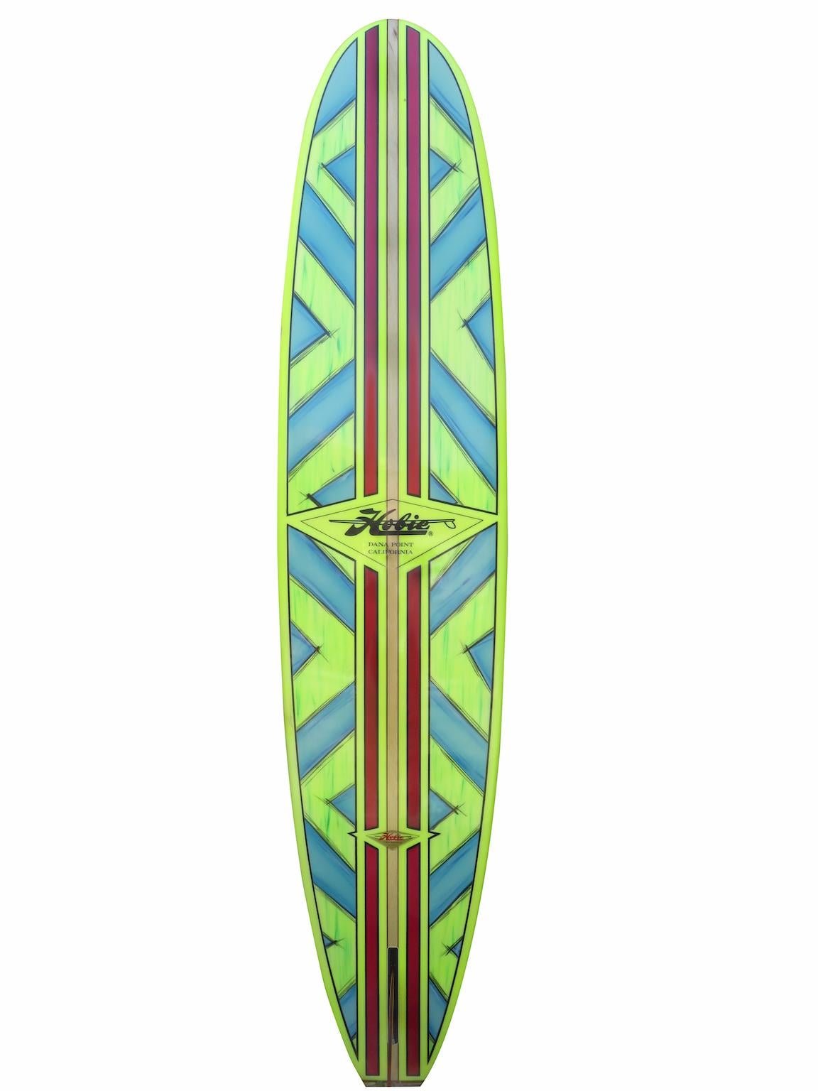 Mid-1990s Vintage Hobie Phil Edwards model longboard surfboard shaped by Phil Edwards. Featuring a custom airbrush design with T-band stringer and box single fin. This surfboard is in great all original condition and has never been surfed!

Phil