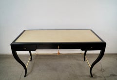 1990's Hollywood Regency Century Furniture Black Lacquered & Leather Desk