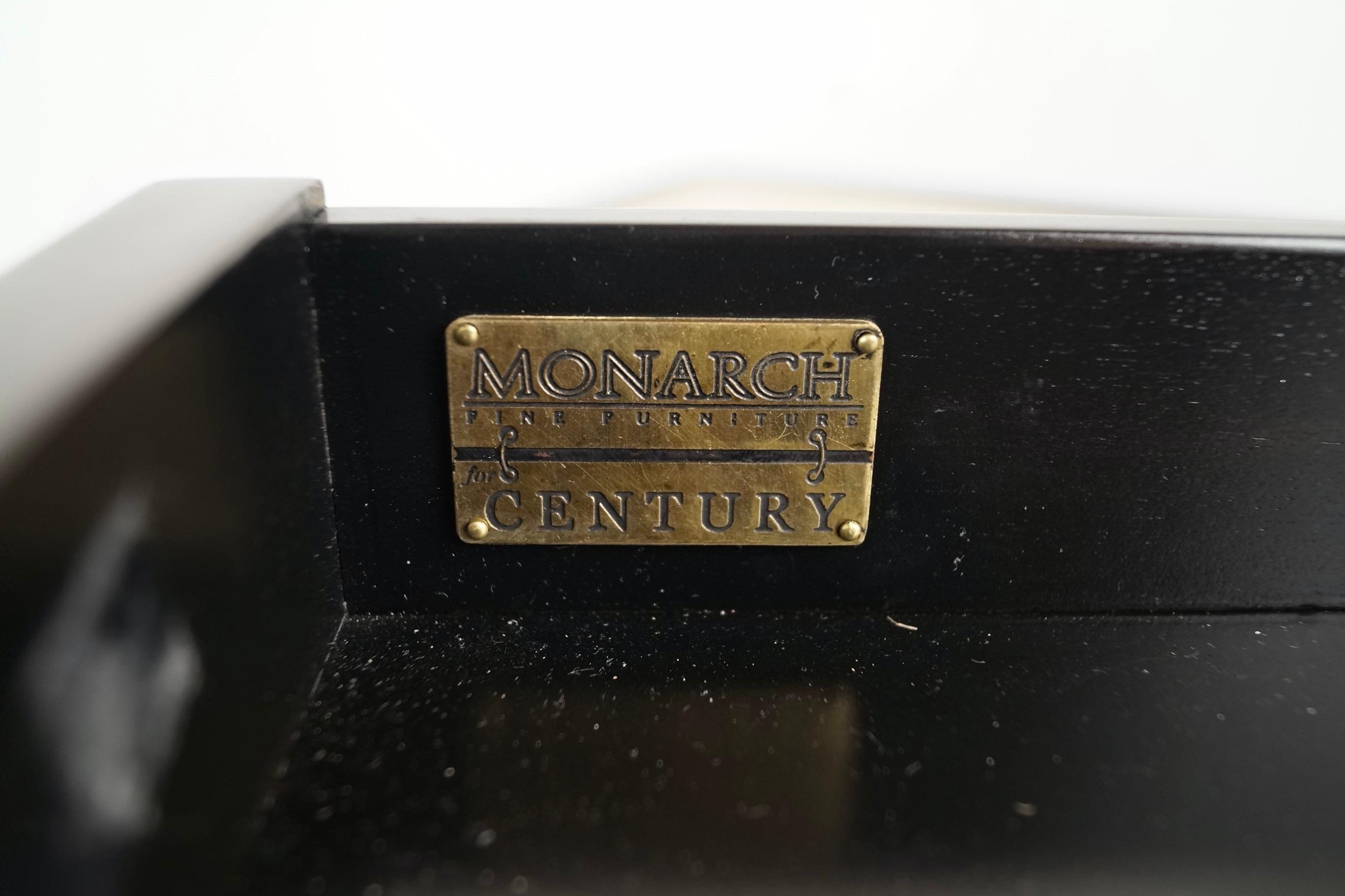 1990's Hollywood Regency Century Furniture Escritorio lacado en negro y cuero en venta 13