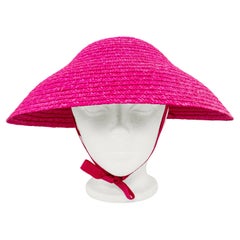 Sombrero de paja rosa brillante Holt Renfrew de los años 90