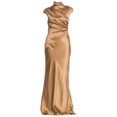 Vintage 1990S Hugo Boss Gold Bias Cut Silk Satin Gown