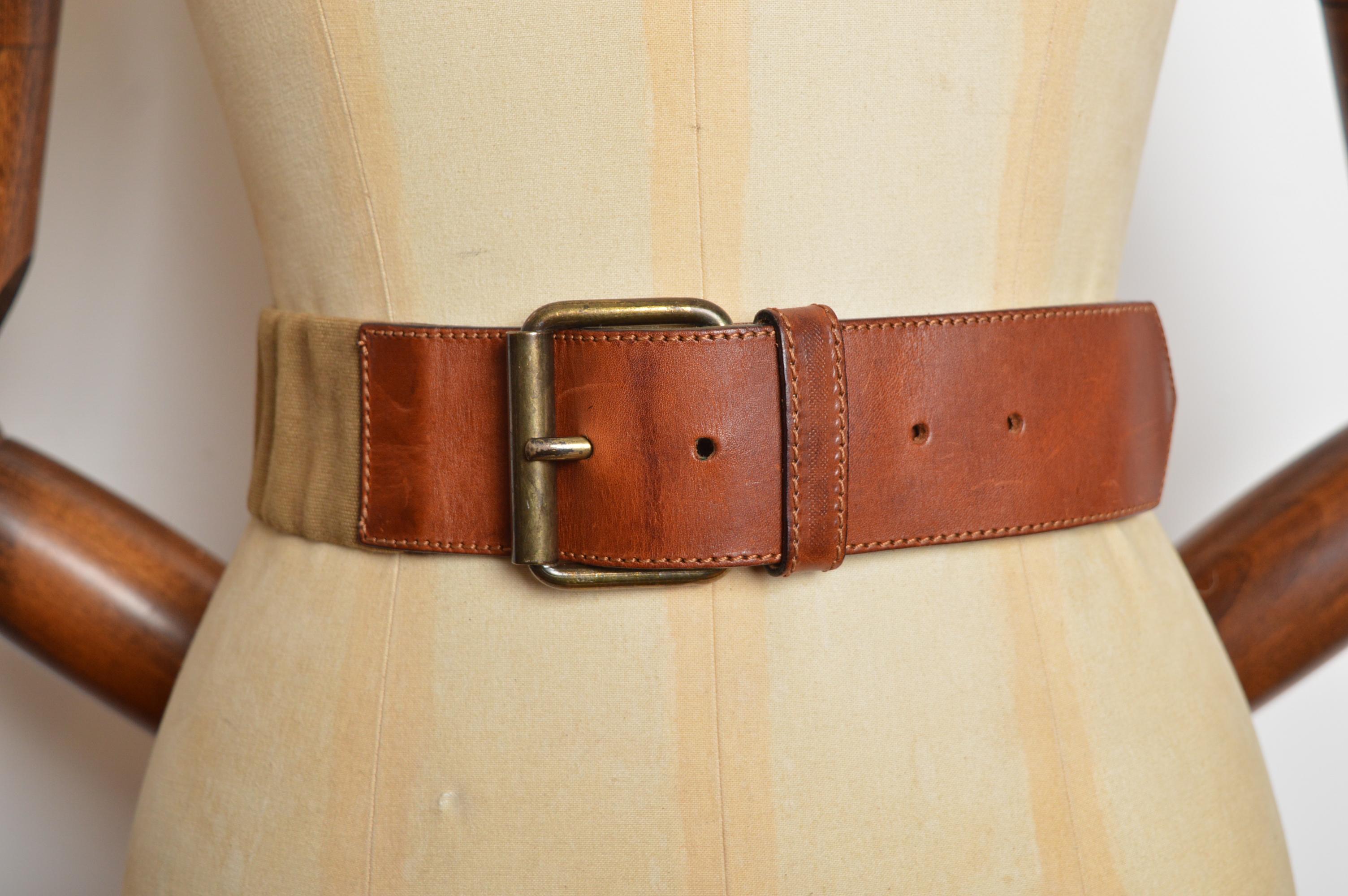 Beige Cintura ICEBERG by Castelbajac del 1990 in pelle marrone e tela in vendita