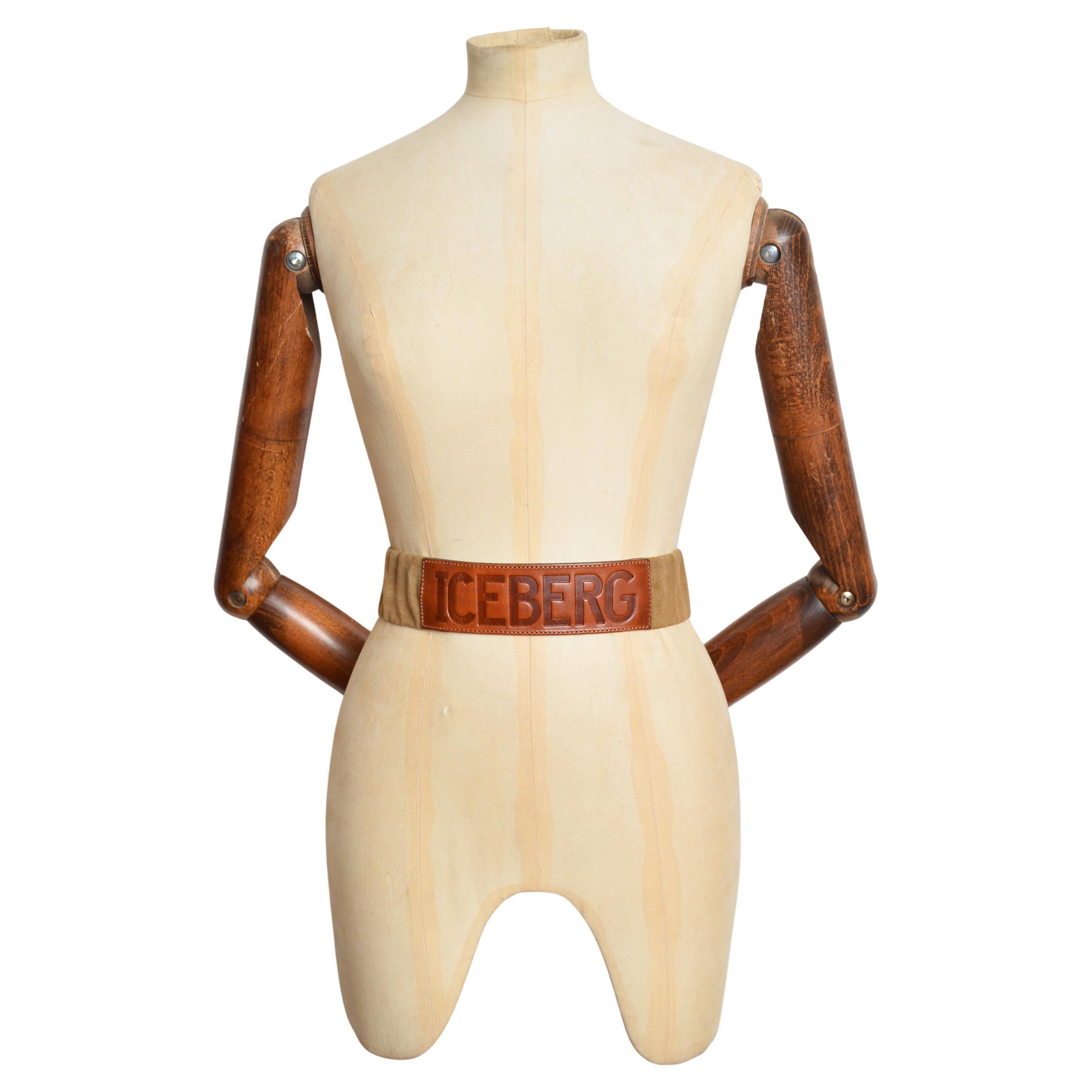 Cintura ICEBERG by Castelbajac del 1990 in pelle marrone e tela in vendita