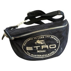 1990s Iconic Blue Paisley Fabric Belt Bag Pouch by Etro Milano