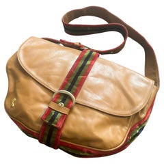 1990s Iconic Brown Leather and Velvet Messanger Bag by Roberta di Camerino