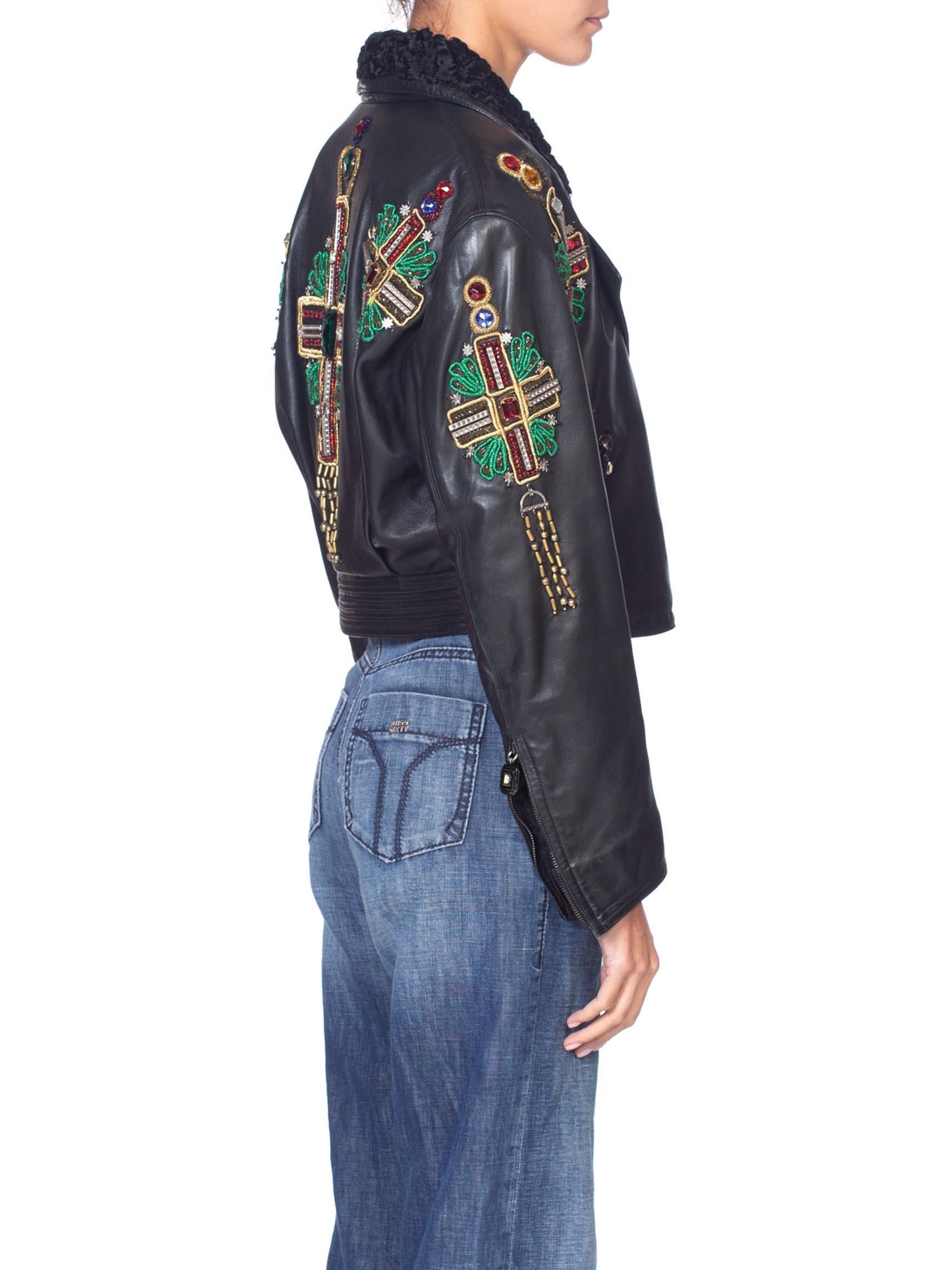 1990'S GIANNI VERSACE Iconic Crystal Cross Beaded Leather Biker Jacket From 1993 In Excellent Condition In New York, NY