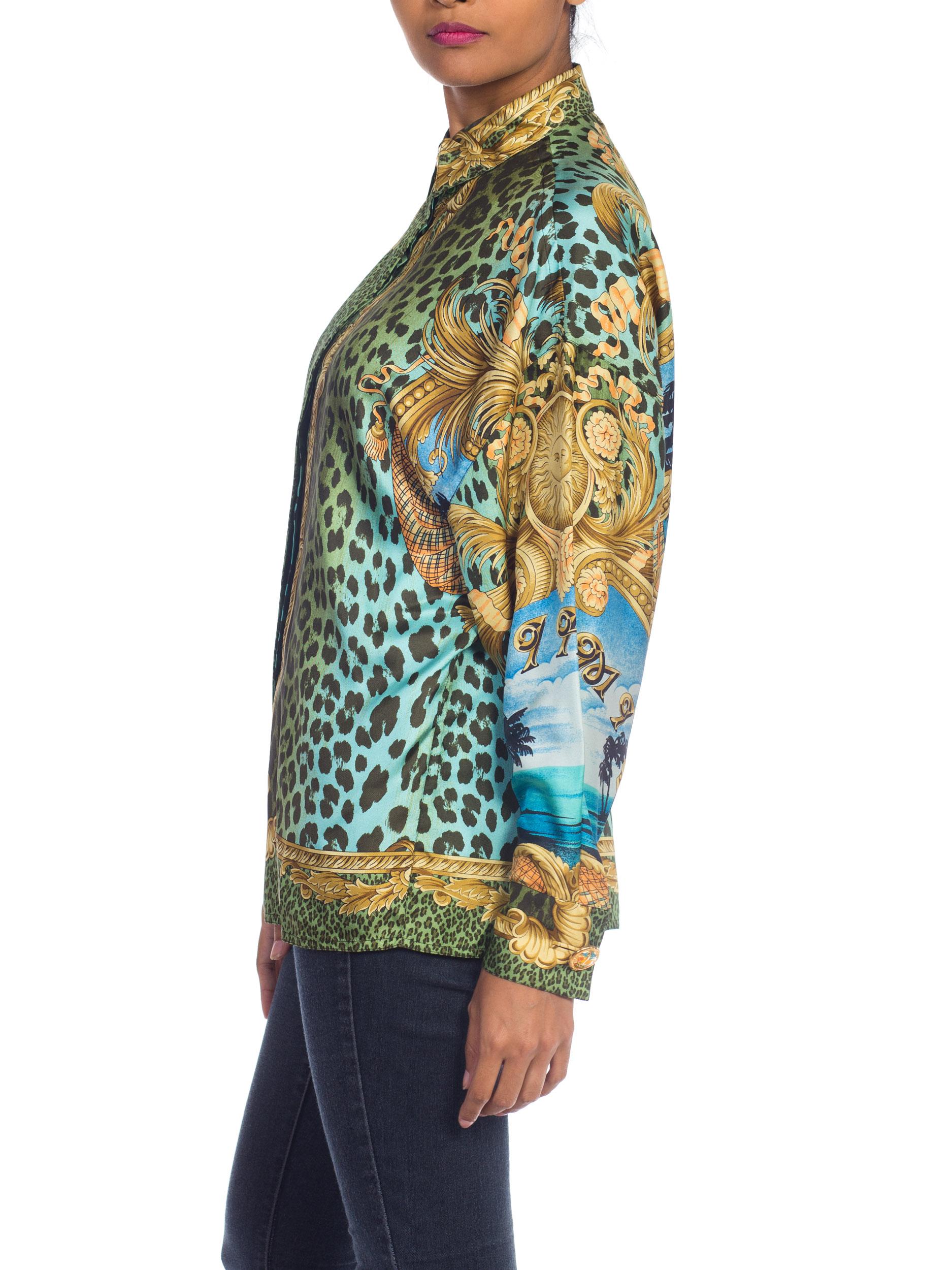 1990S GIANNI VERSACE Printed Silk Iconic Leopard Miami  Shirt Sz 40 3