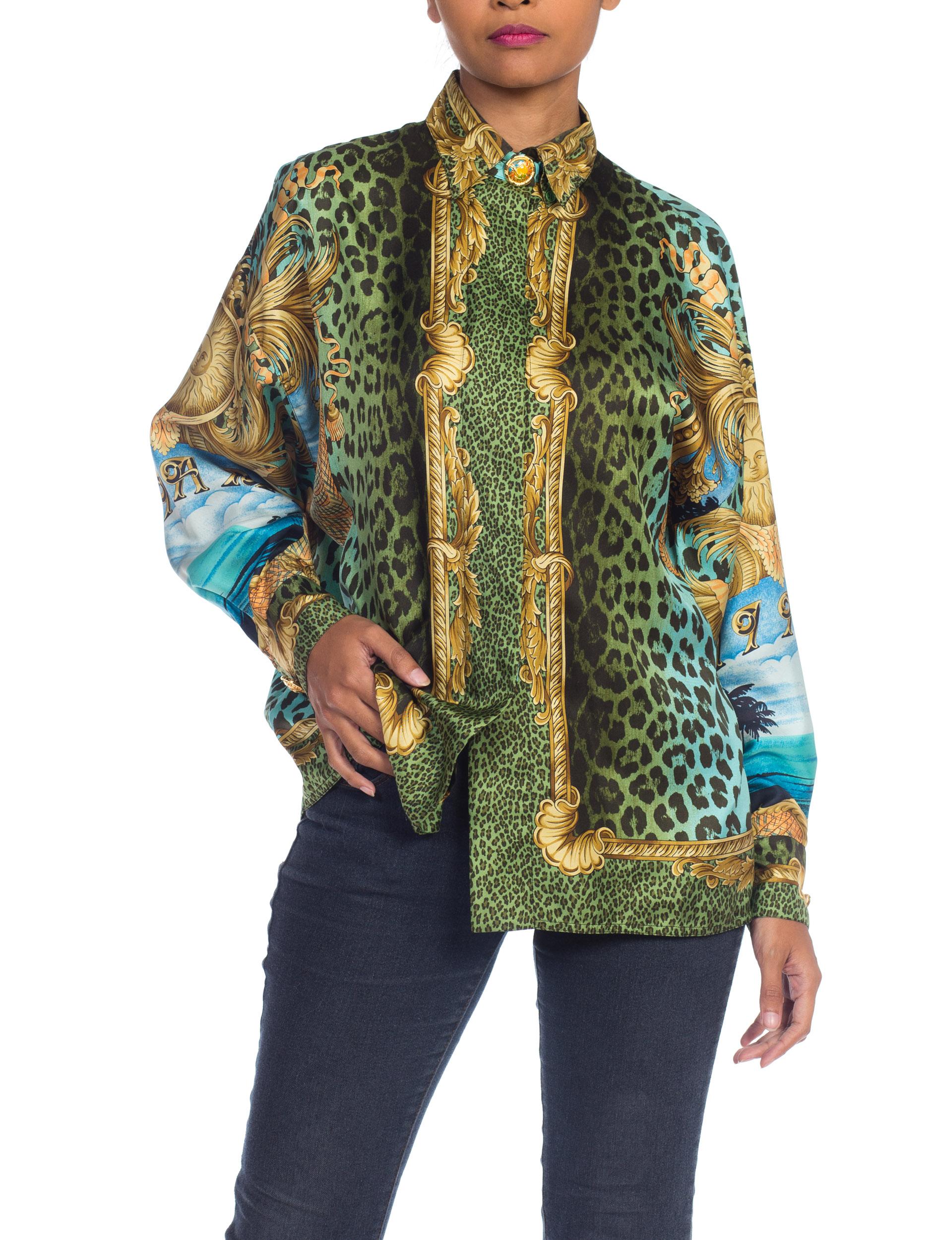 1990S GIANNI VERSACE Printed Silk Iconic Leopard Miami  Shirt Sz 40 5