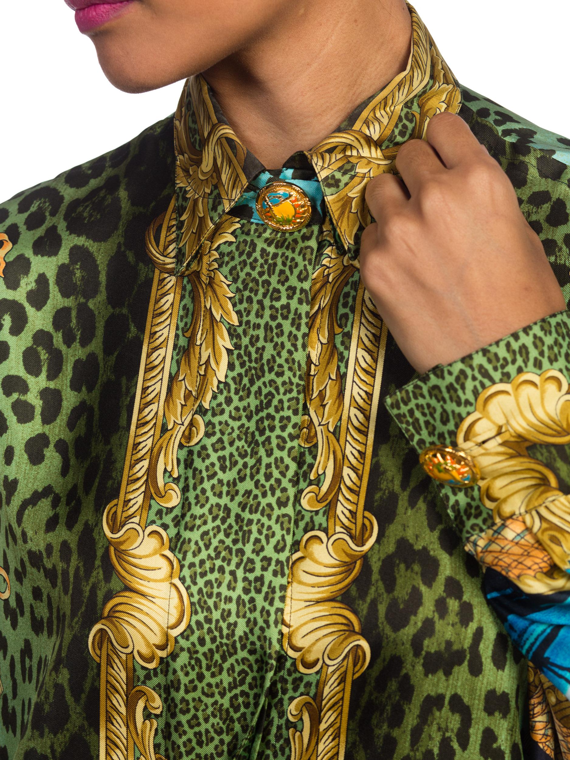 1990S GIANNI VERSACE Printed Silk Iconic Leopard Miami  Shirt Sz 40 6