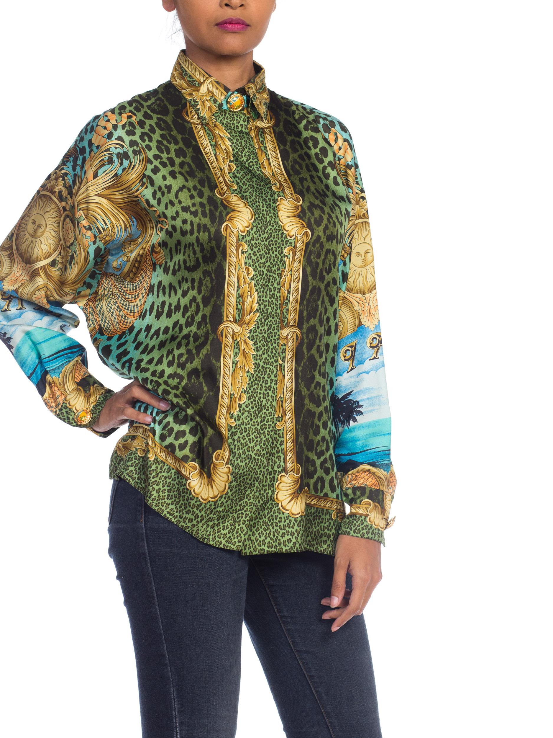 1990S GIANNI VERSACE Printed Silk Iconic Leopard Miami  Shirt Sz 40 2