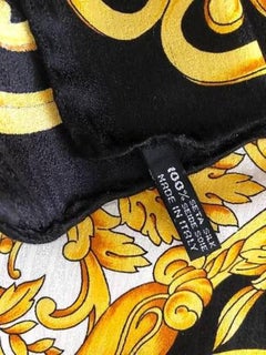 1990s Gianni Versace Medusa Baroque Yellow Print Silk Scarf