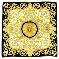 1990s Gianni Versace Medusa Baroque Yellow Print Silk Scarf