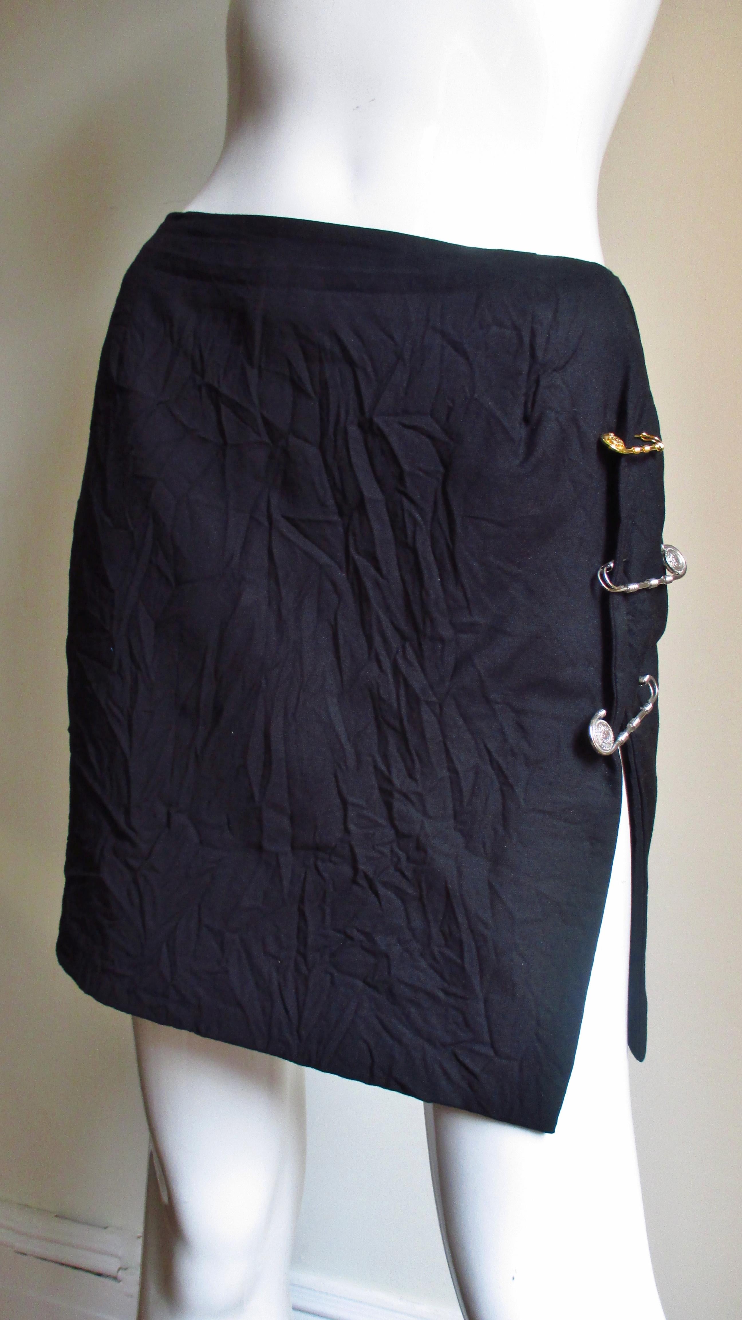 Black 1990s Iconic Gianni Versace Safety Pin Skirt