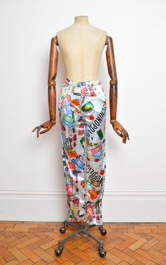 Kultige, farbenfrohe Hose von Moschino aus den 1990er-Jahren mit Monopoly-Muster und hoher Taille