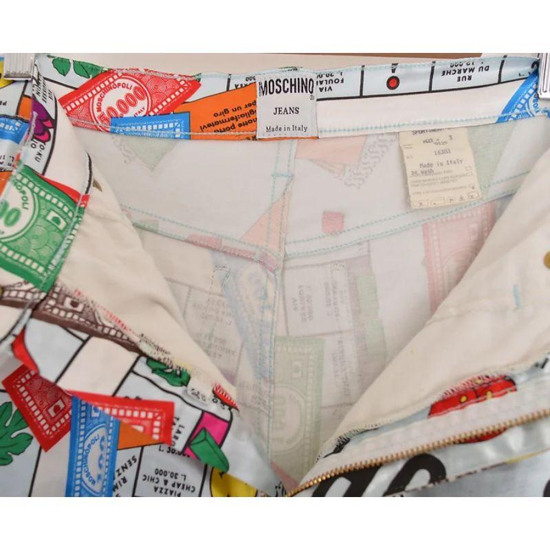 1990's Iconic Moschino Colourful Monopoly Pattern Print High waisted Trousers For Sale 1