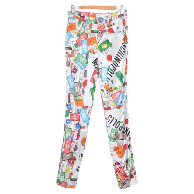 1990's Iconic Moschino Colourful Monopoly Pattern Print High waisted Trousers For Sale