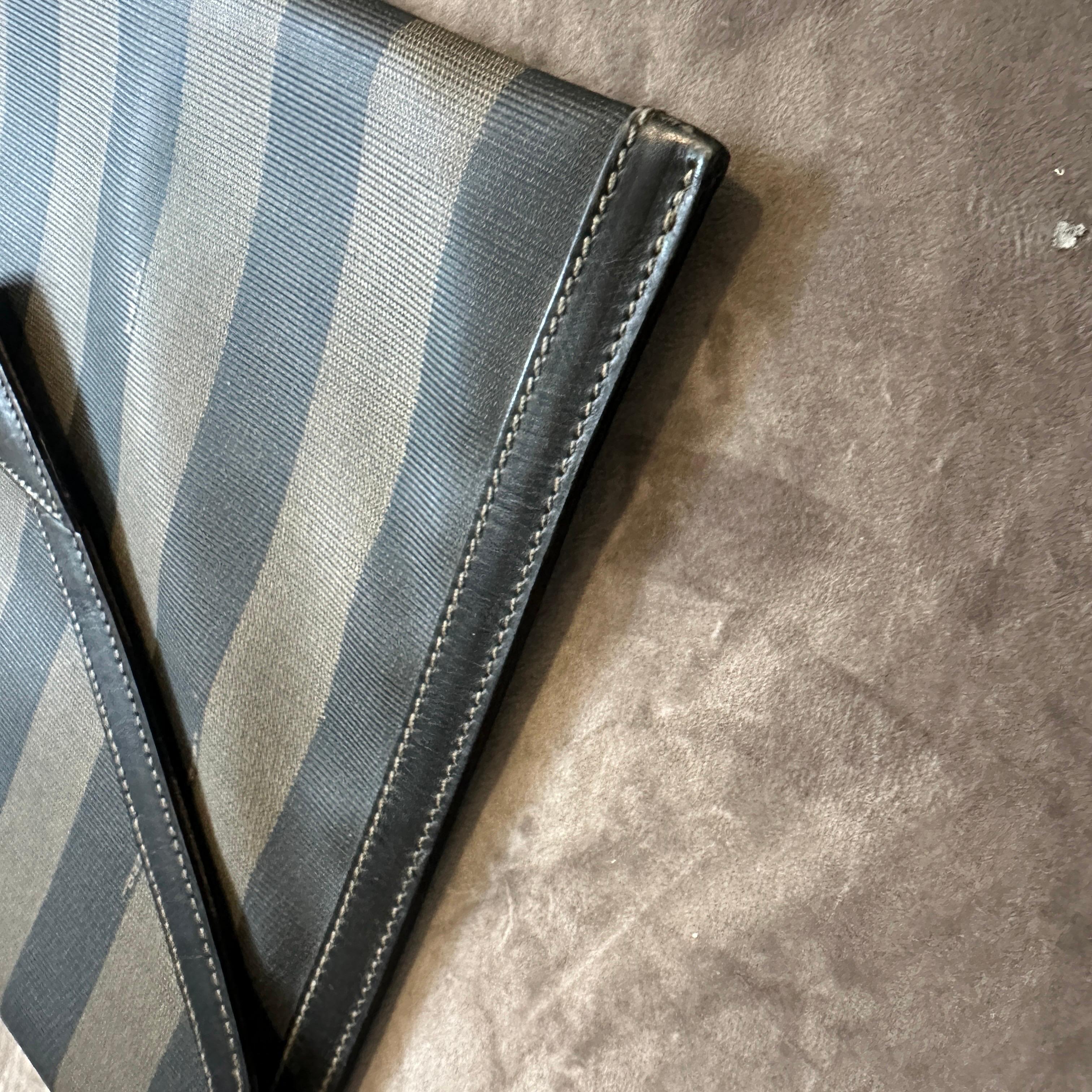 1990s Iconic Pequin Striped Canvas Clutch by Karl Lagerfeld for Sorelle Fendi For Sale 6